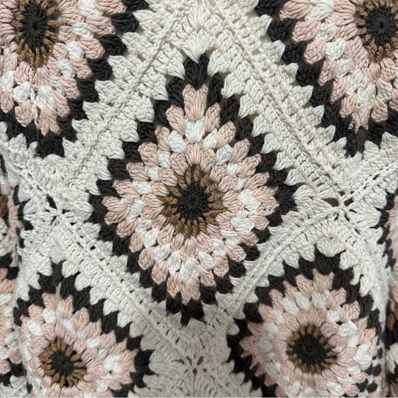 Anthropologie Amber Crochet Cardigan Sweater O/S Cream Granny Square Cottagecore - Picture 6 of 12